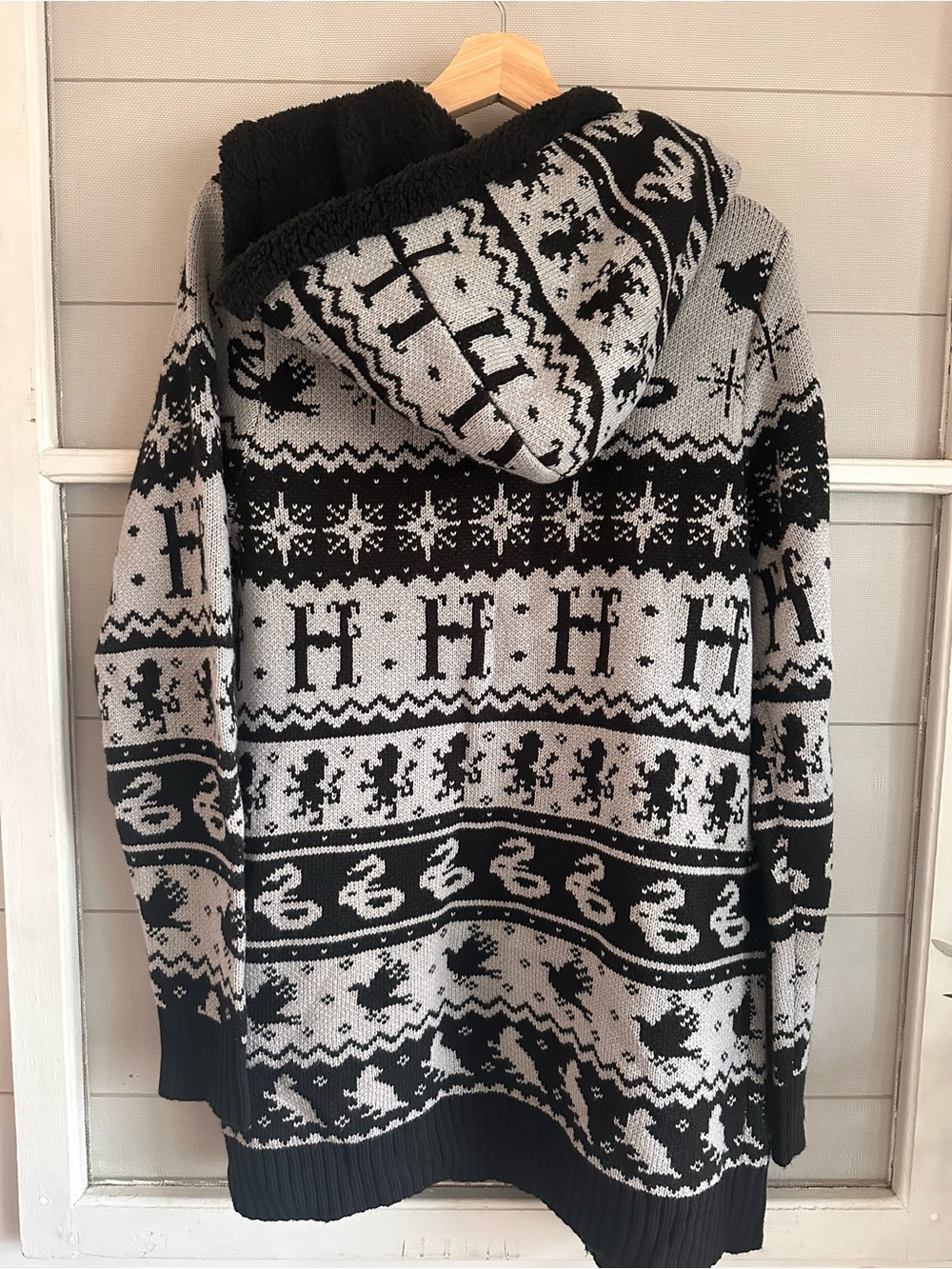 NEW Harry Potter House Symbols Fair Isle Hooded Cardigan Sweater - Picture 5 of 10